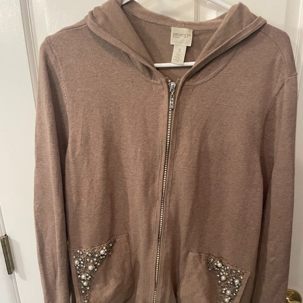 Chico's Zenergy -- XL (3) -- cotton-cashmere hoodie with plenty of bling